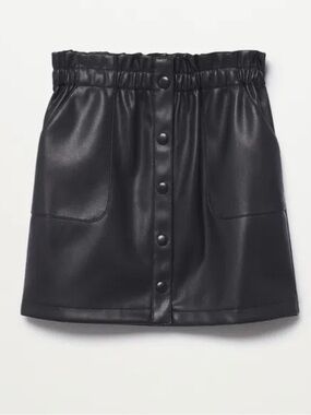 Mango Kids Black Faux Leather Button-Front Mini Skirt